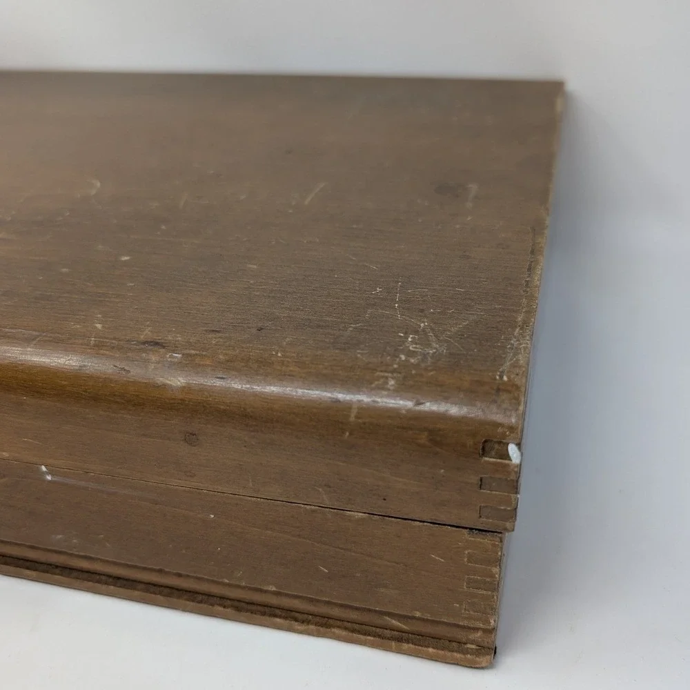 Vintage Art Nouveau Waterfall Front Anti Tarnish Wood Silverware Storage Box